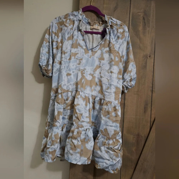 SOFIA MADE in ITALY Silk tunic dress. Celeste tie dye. Blue/ivory One size - Picture 6 of 10
